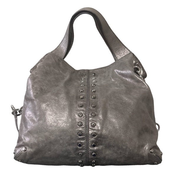 Michael Kors Aster Studded Snap Bag Metallic Gray - Picture 8 of 13